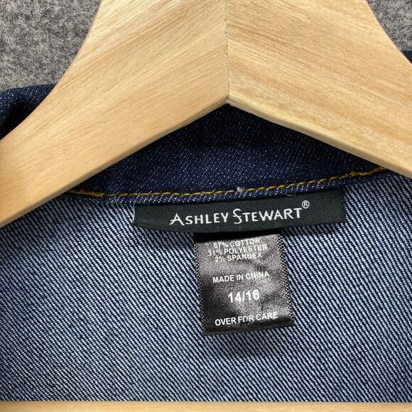 Ashley Stewart Jacket Women 14/16 Blue Denim Dark Wash Full Zip Collared Casual - Picture 5 of 8